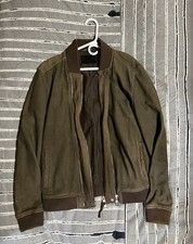 ALLSAINTS Kurne Sheep Leather Bomber Jacket Gray Olive Men's Medium picture