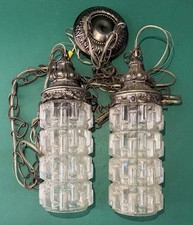 Vtg Hollywood Regency Brutalist Swag Lamp Cylinder Art Deco Hardwired, Set of 2 picture