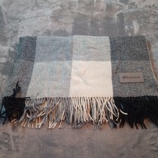 Terry Town Australian Fine Wool Blend   Black Ivory Gray Fringed Throw Blanket picture
