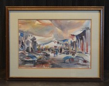 Donald Lloyd  Miller  1923-1993  Watercolor Painting - Busy African Market Place picture