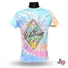 Buc-ees Bucees No Worries Tshirt Unisex Pink Blue Orange Pastel Tie Dye 2 Sided picture