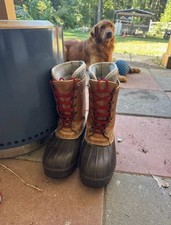L.L.Bean Men’s Insulated Leather/Rubber Duck Boots Brown/Black/Red Size 9 picture