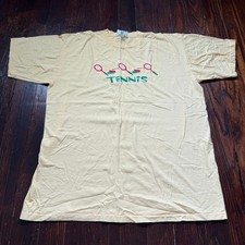 Vintage 90s Tennis Shirt Mens XL Yellow Rackets Embroidered Single Stitch USA picture