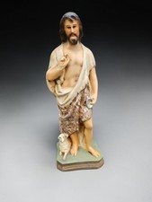 Vintage chalk statue Of saint John the Baptist with lamb religious picture