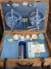 Vintage Brooks Brothers Wicker Picnic Basket Set Serves 4 Made in England picture