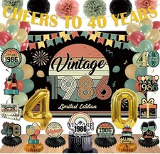 47Pcs 40Th Birthday Decorations for Men Women, PRE-STRUNG Vintage 1986 Banner Pa picture