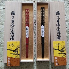 Japanese Wajima Nuri Urushi Lacquer Chopsticks Pair Set Red Black Wood Box New picture