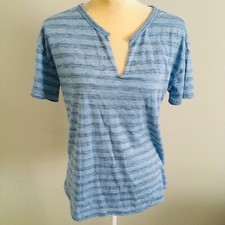 Socialite Blue Striped Split Neck Tshirt Top Size Small S** picture