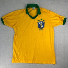 Vintage Campea Mens Yellow Brazil National Football Home Jersey Logo 80s Size 12 picture