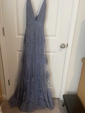 Windsor Women’s L Lavender Blue Burnout Velvet Overlay Formal Dress Floor Length picture