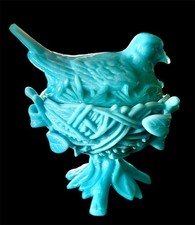Vintage Westmoreland Blue Milk Glass Robin on Nest Pedestal Covered Candy Dish picture