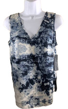 The Limited Women Size S Blue White Abstract V Neck Sleeveless Blouse Tank Boho picture