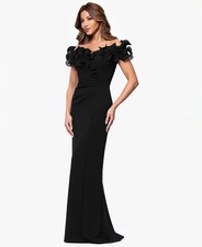 Xscape Black Ruffle Off the Shoulder Scuba Crepe Gown Size 16 $249 picture
