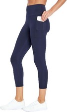 Bally Total Fitness Women High Rise Capri Leggings Yoga Midnight Navy Blue Sz L picture