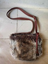 Vintage BONFANTI Italy Brown Faux Fur Crossbody Shoulder Bag Leather Trim Boho picture