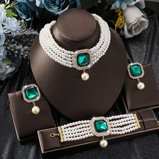 Alloy Imitation Pearl Crystal  Tone Gem Jewelry Set Necklace Bracelet Earrings picture