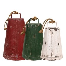 NEW PRIMITIVE COW BELLS CREAM RED GREEN Christmas Metal Aged 16