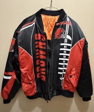 VTG. Cleveland Browns-Bomber Jacket-G-III Sports by Carl Banks-Blk/Brown/Orange picture
