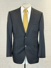 Oxxford Clothes Men's Ash Black Herringbone Wool Blazer 40R $895 Two Button picture