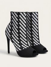 Liliana Black and White Mesh Peep Toe Ankle Boots, Size 8.5 picture