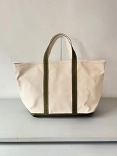 L.L Bean Boat And Tote Large Canvas Tote Bag White USA Made Antique Olive picture
