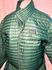 Patagonia Men’s 2XL Green Down Puffer Jacket Full Zip Quilted Stand-Up picture