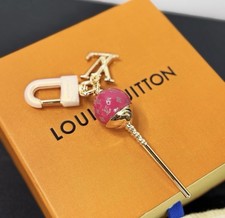 AUTH Louis Vuitton Monogram Lollipop Bag Charm Keychain Pink Gold Tone. picture