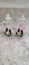 Beautiful Takito pink lusterware oil and vinegar set. One stopper broken picture