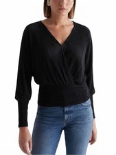 Express Black Pleated Wrap Long-Sleeve Blouse M NWT picture