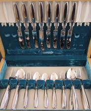 HTF  39 Pc HAMPTON SILVERSMITHS  HSV74 GLOSSY 3 Bands STAINLESS FLATWARE SET picture