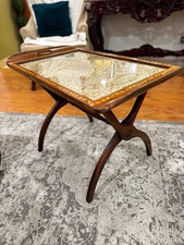 1800’s Chilean Vintage/Antique wood tray Butterfly Wing art design under glass picture