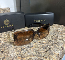 Versace Women's Rectangular Sunglasses Brown Frame Gradient Lenses Case Box picture