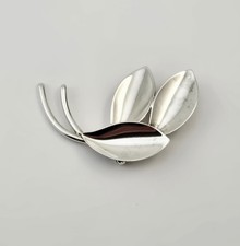 Vintage Aarre Krogh A&K Denmark Sterling Silver Leaf Pin Nature Brooch - 6.8g picture