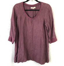 Flax Top Women P Purple Linen Lagenlook Boho Beachy Airy Minimalist Cruise Vacay picture