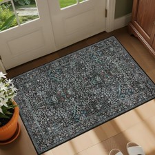 2x3 Area Rug, Low Pile & Non Slip Indoor Mat Washable Rug, Black picture