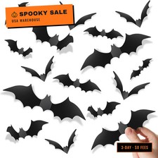 Piteno® 140Pcs Bats Halloween Decorations Party Supplies, Realistic PVC 3D Black picture