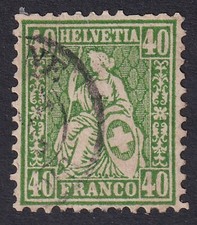 SWITZERLAND 1863 Sitting Helvetia 40c Green SG 58 Used (CV £90) picture
