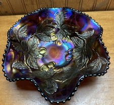 Antique Dugan Cherries Amethyst Carnival glass  Bowl purple 9.5” gorgeous picture