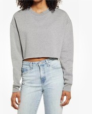 Socialite Crop Sweatshirt Top Crew Neck Pullover Fleece Gray, Pick size new picture