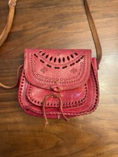 Vintage Handcrafted Pink Tooled Leather Crossbody picture