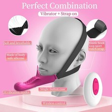 Strap-On Face Chin Harness Vibrator Dildo Head Oral Adult Couples Funny Sex Toys picture