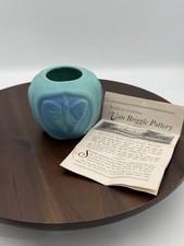 Van Briggle Art Pottery Butterfly Vase 3 inch tall Ming Turquoise picture