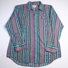 Vintage Ely Cattleman Pearl Snap Long Sleeve Aztec Southwestern Shirt 17 34 picture