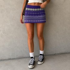 Love by Design Fair Isle Knit Mini Skirt Purple Gray Snowflake Y2K Style 93631 picture
