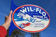 OLD STYLE WIL-FLO MOTOR OIL & GAS VINTAGE TYPE FLANGE SIGN THK STEEL MADE IN USA picture