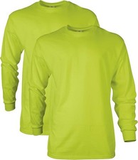 2-Pack Gildan Adult Ultra Cotton Long Sleeve T-Shirts Large SAFETY GREEN Unisex picture