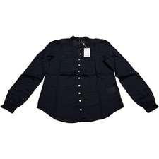 Quince Organic Textured Cotton Peasant Blouse True Black Large picture