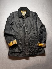 Barbour Beadnell Jacket Women's Wax Black Blue England Classic Size 6 picture