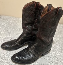 Lucchese  2000 Men's  9.5 D Full Quill Ostrich Boots Black Cherry T3116 picture