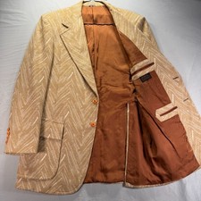 True Vintage 70s Blazer Mens 40R Brown Two Button Lined Geometric Jacket Party  picture